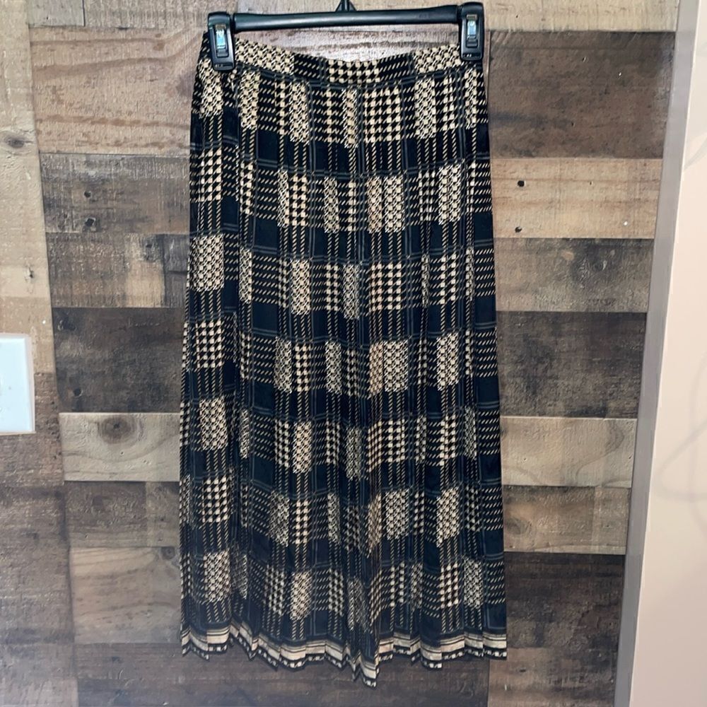 Raul Blanco Vintage 100% Silk Pleated Checkered Print Midi Skirt